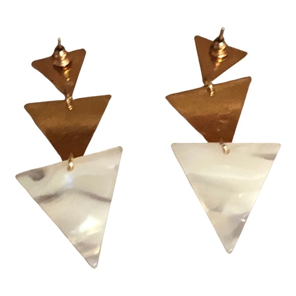 Gold colored triangular geometric dangle earrings priced posts - Picture 3 of 6